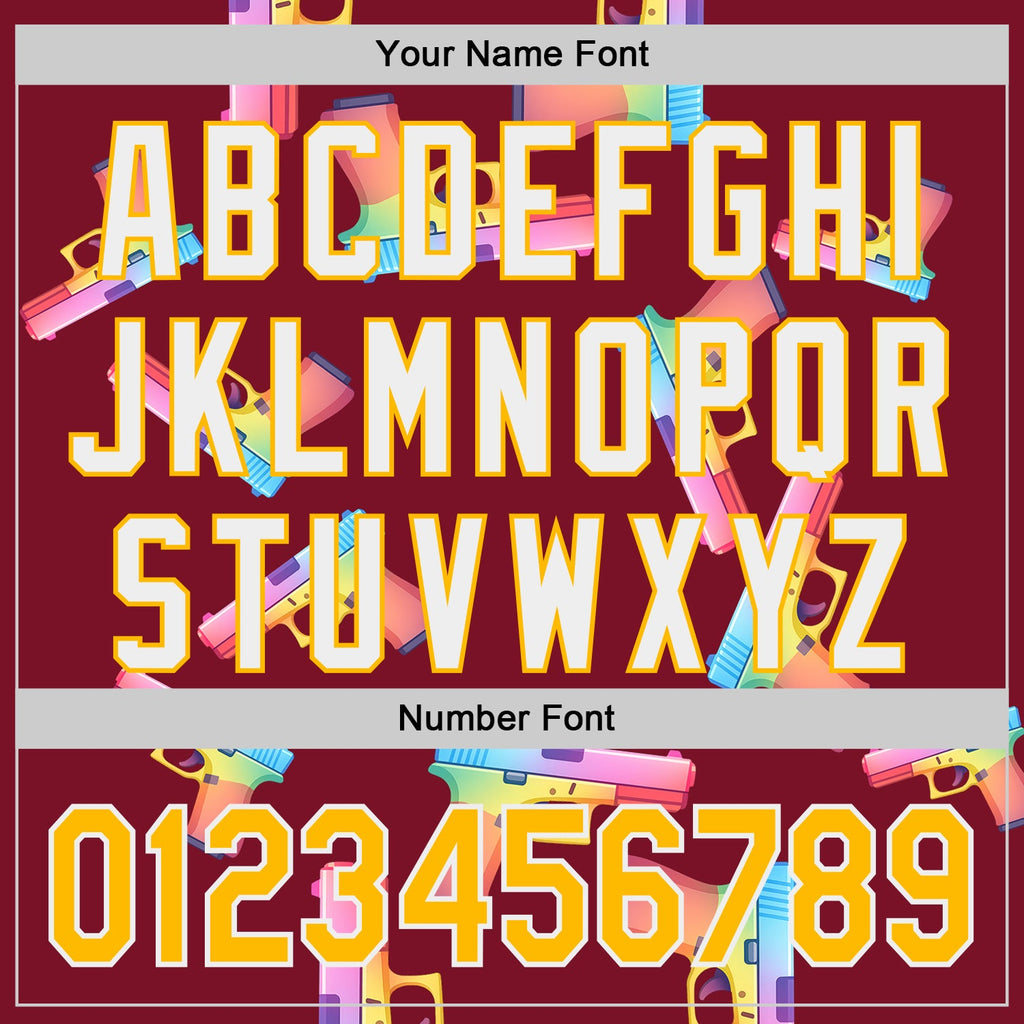Custom Crimson Gold-White Colorful Firepower 3D Pattern Design Authentic Baseball Jersey