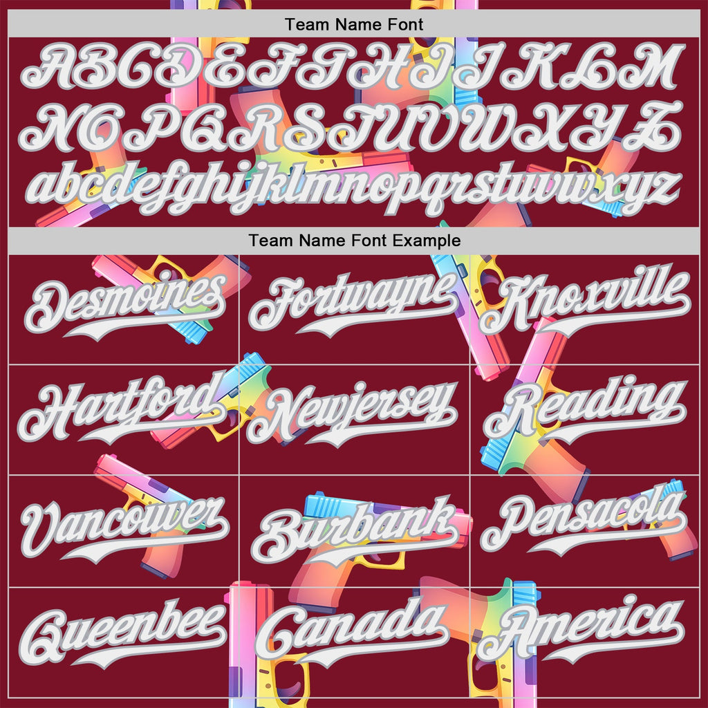 Custom Crimson White-Gray Colorful Firepower 3D Pattern Design Authentic Baseball Jersey