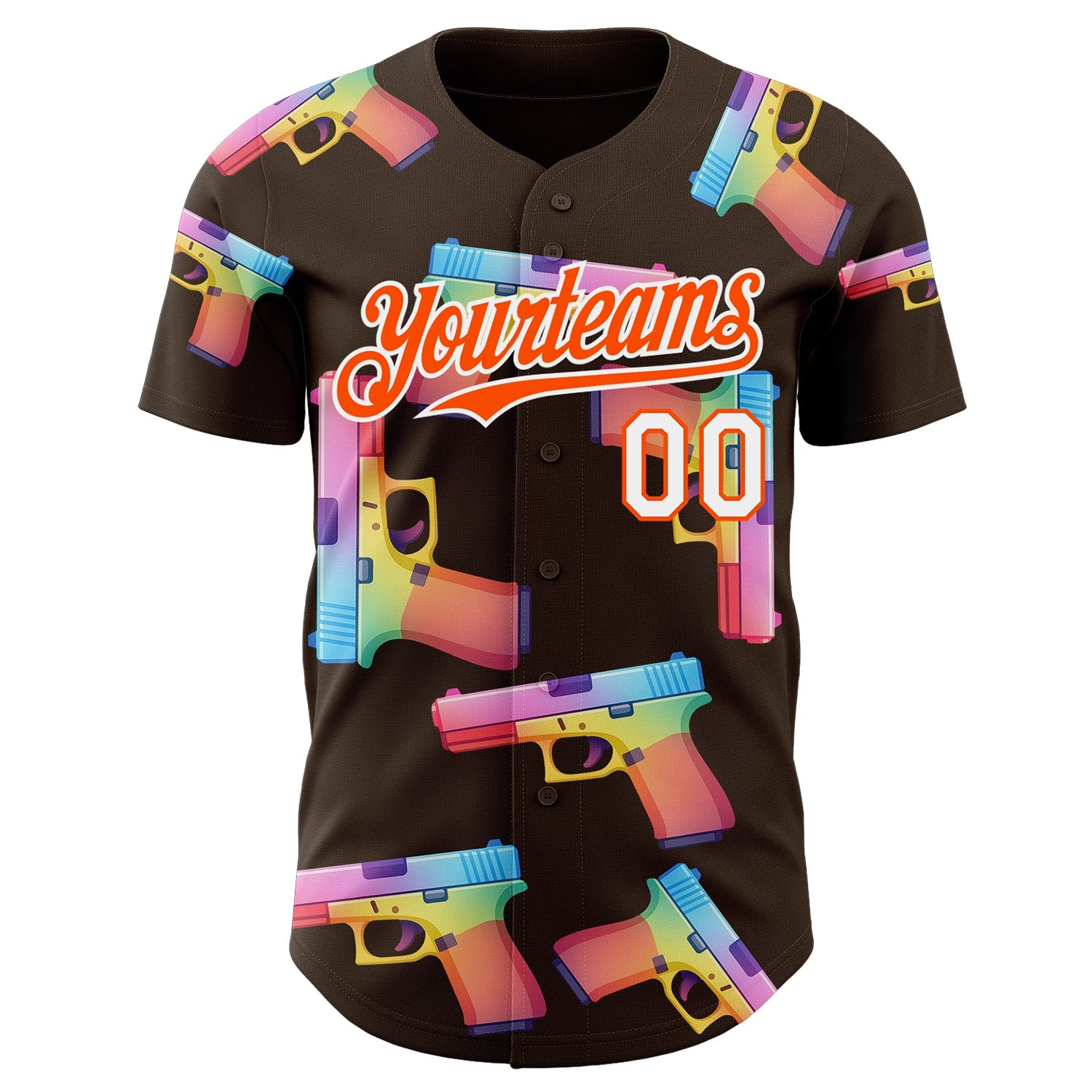 Custom Brown Orange-White Colorful Firepower 3D Pattern Design Authentic Baseball Jersey