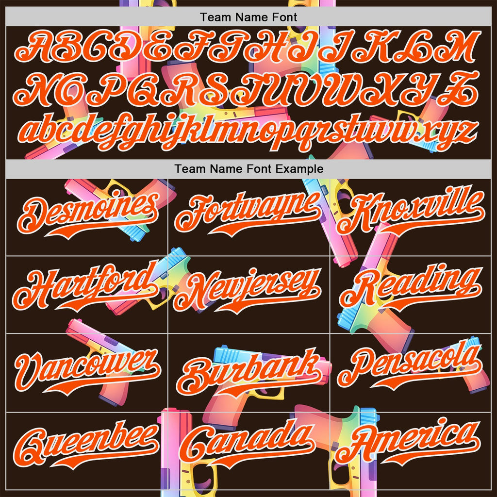 Custom Brown Orange-White Colorful Firepower 3D Pattern Design Authentic Baseball Jersey
