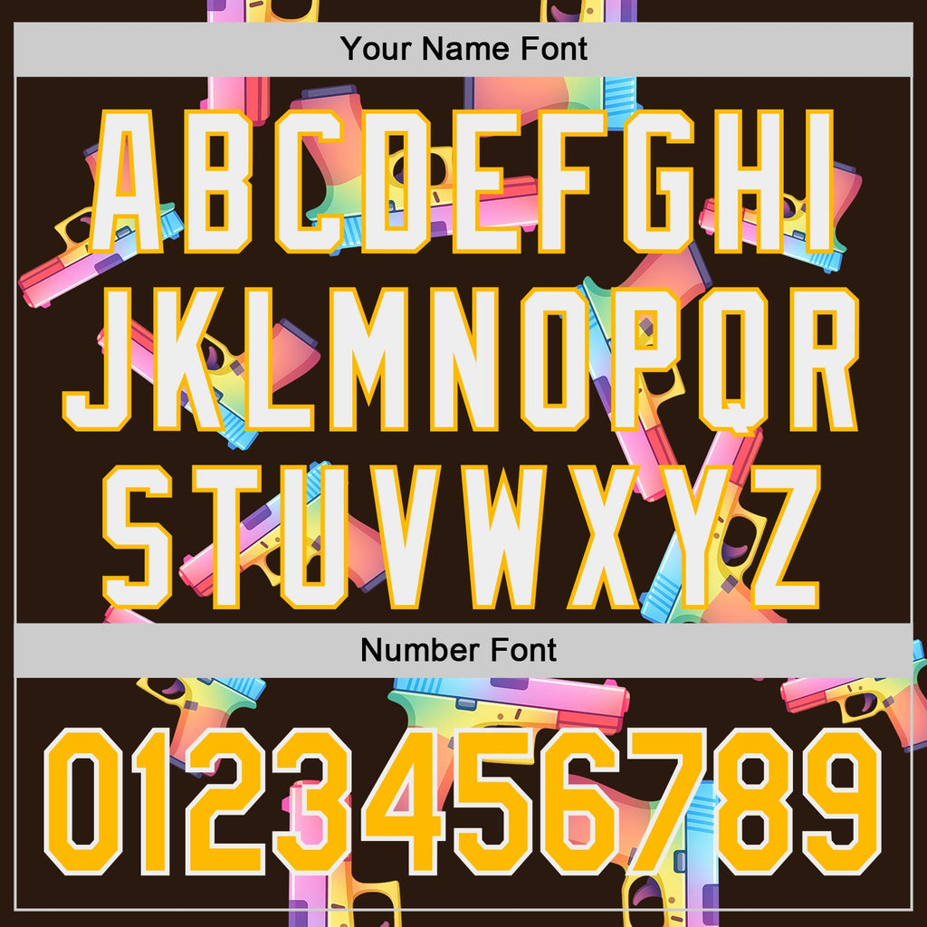 Custom Brown Gold-White Colorful Firepower 3D Pattern Design Authentic Baseball Jersey