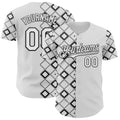 Custom White-Black Geometric Diamond Grid Rhombus Authentic Baseball Jersey