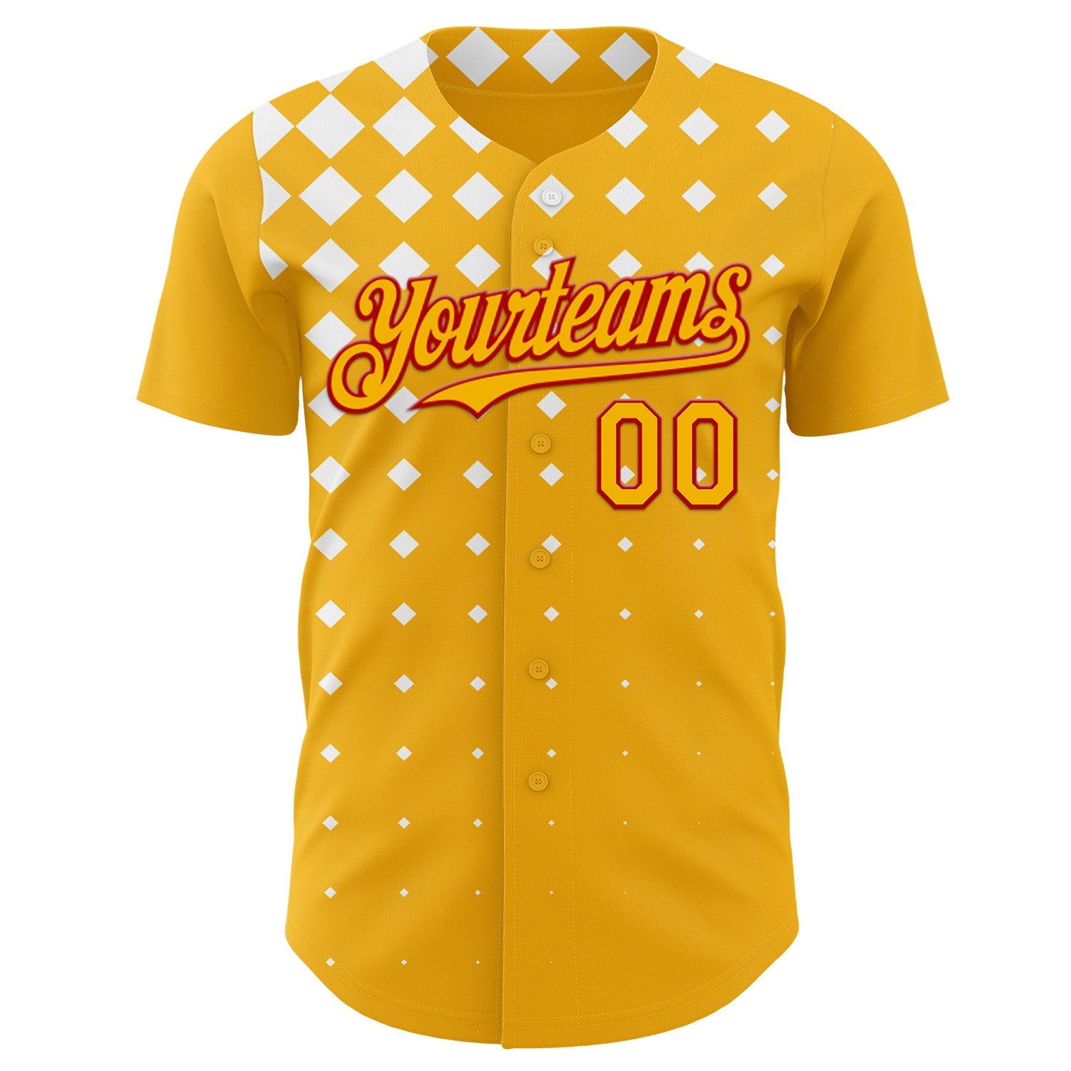 Custom Gold White-Red Geometric Diamond Grid Rhombus Authentic Baseball Jersey