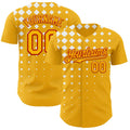 Custom Gold White-Red Geometric Diamond Grid Rhombus Authentic Baseball Jersey