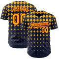 Custom Navy Gold-Red Geometric Diamond Grid Rhombus Authentic Baseball Jersey