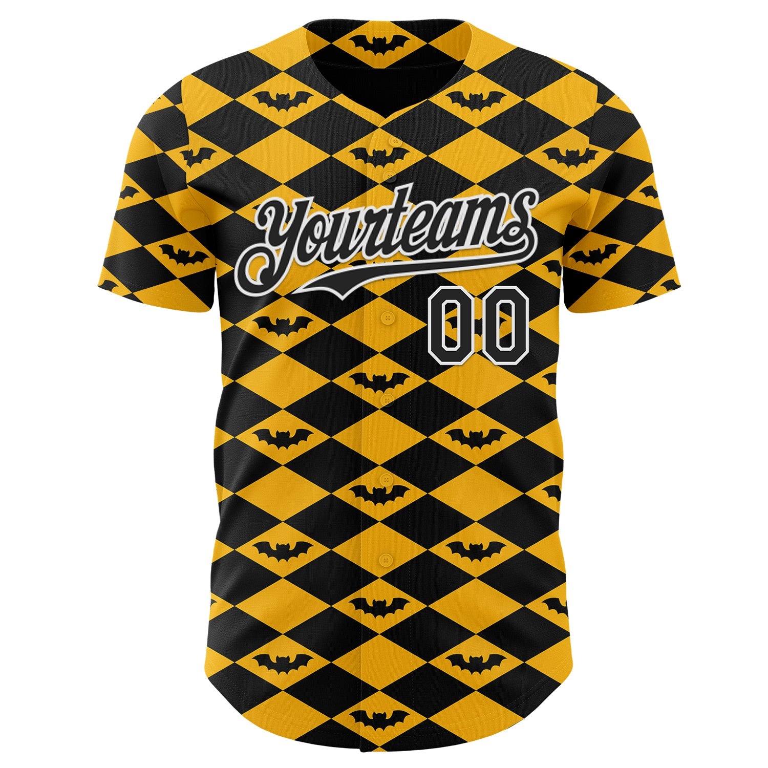 Custom Gold Black-White Geometric Diamond Grid Rhombus Bat Authentic Baseball Jersey