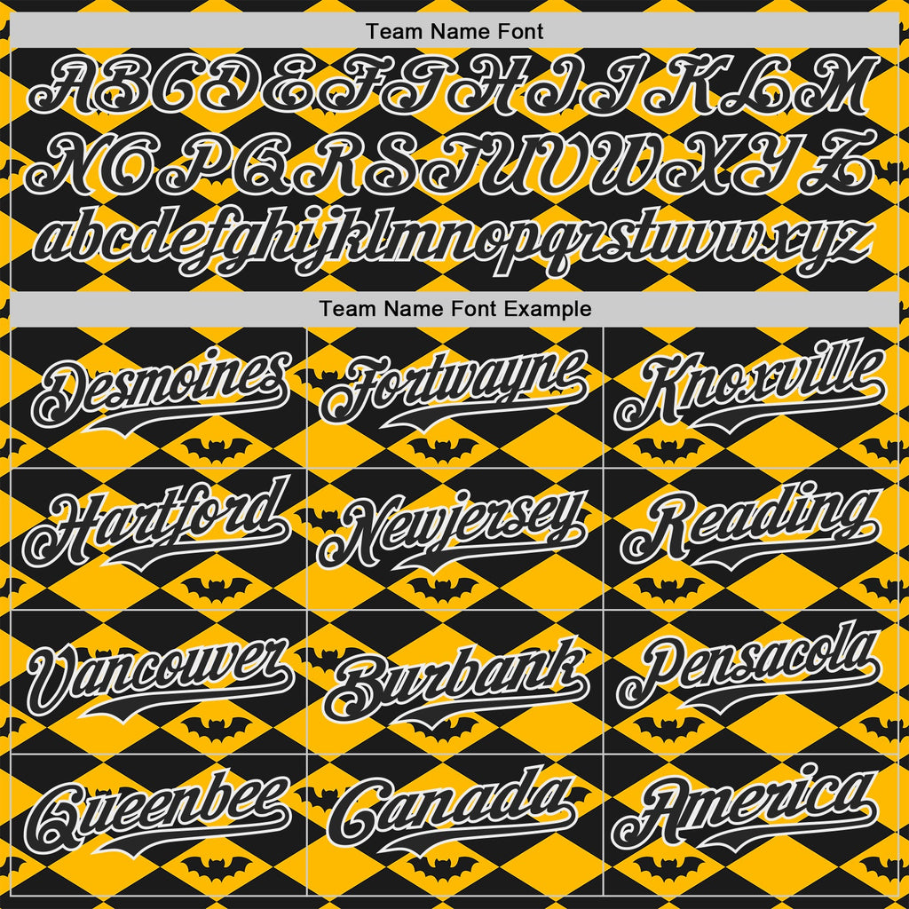 Custom Gold Black-White Geometric Diamond Grid Rhombus Bat Authentic Baseball Jersey