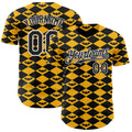 Custom Gold Black-White Geometric Diamond Grid Rhombus Bat Authentic Baseball Jersey