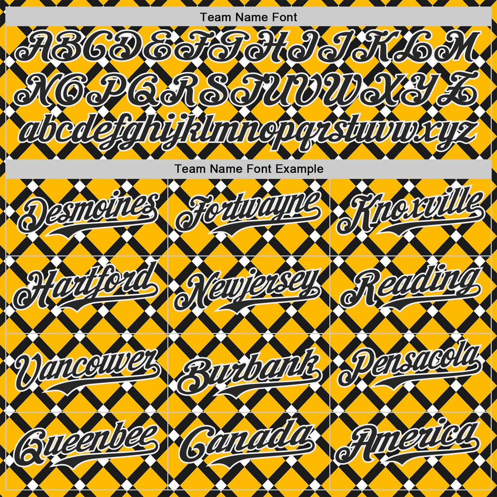Custom Gold Black-White Geometric Diamond Grid Rhombus Authentic Baseball Jersey