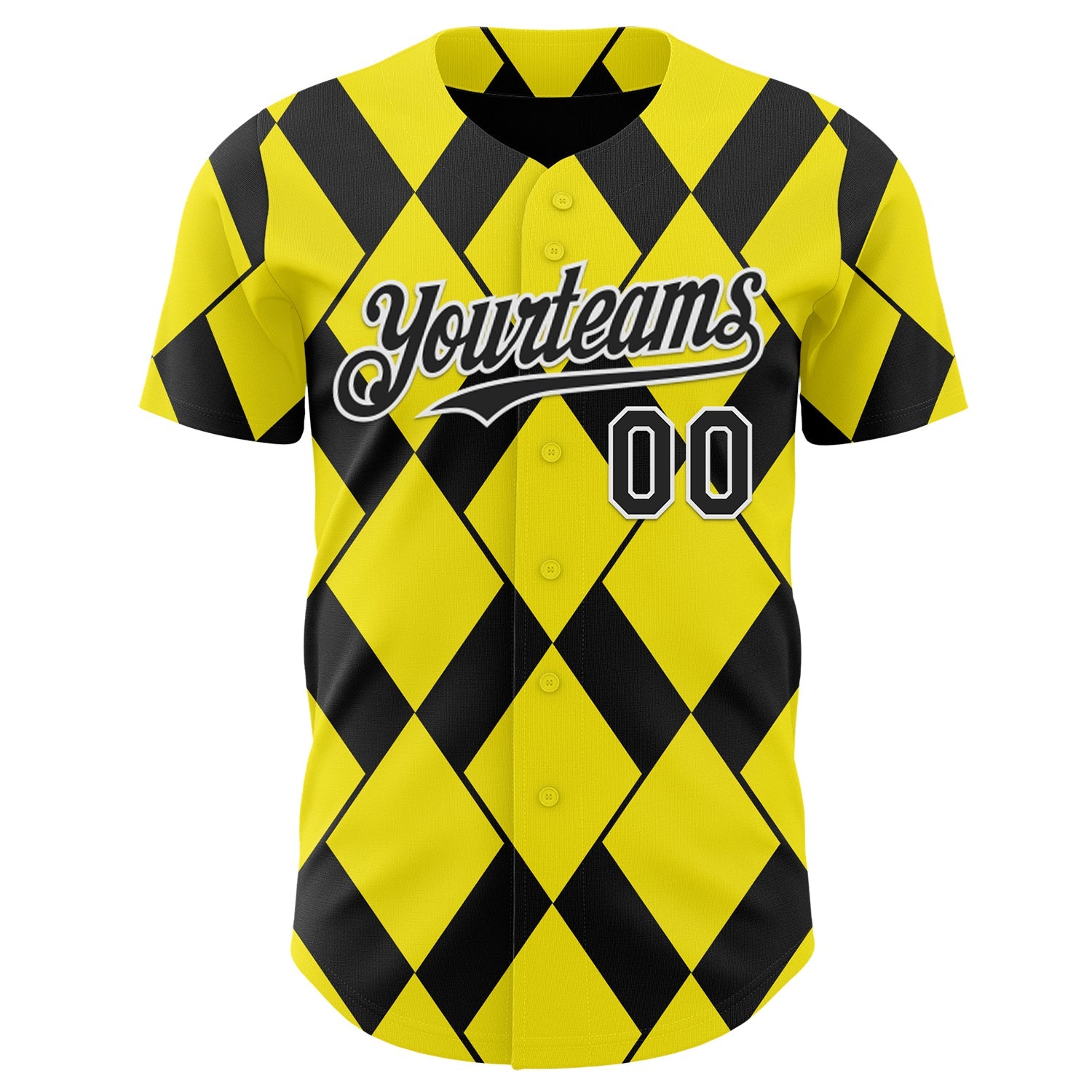 Custom Light Yellow Black-White Geometric Diamond Grid Rhombus Authentic Baseball Jersey