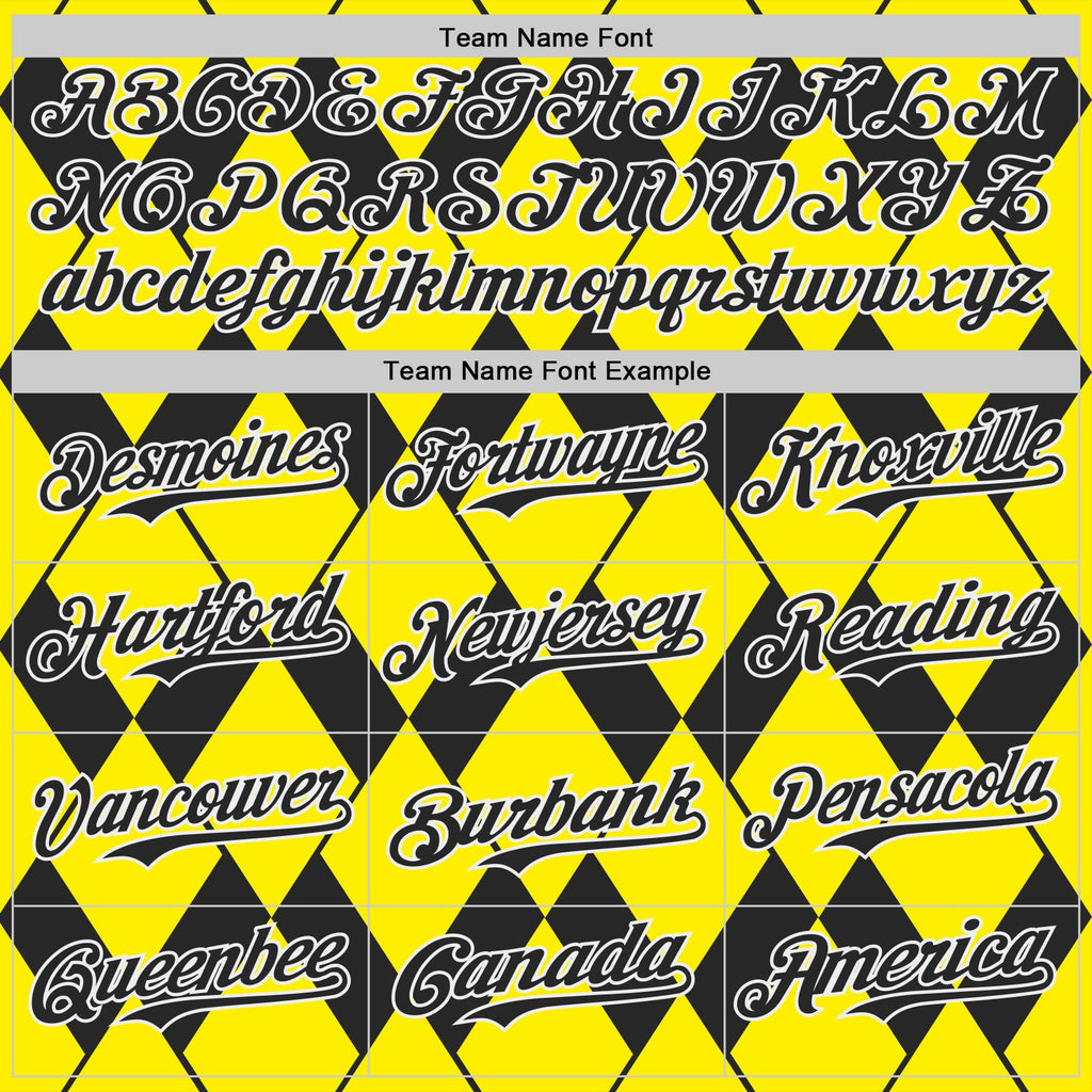 Custom Light Yellow Black-White Geometric Diamond Grid Rhombus Authentic Baseball Jersey