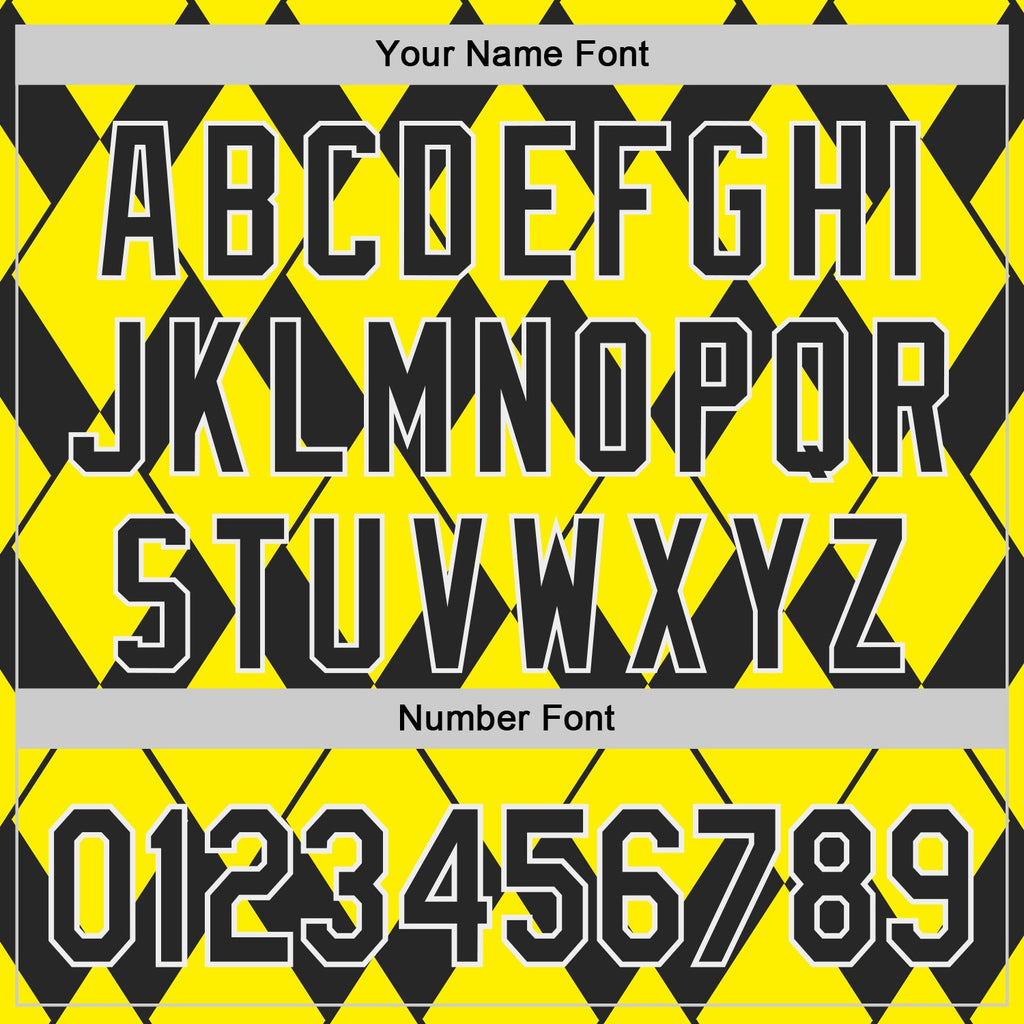 Custom Light Yellow Black-White Geometric Diamond Grid Rhombus Authentic Baseball Jersey