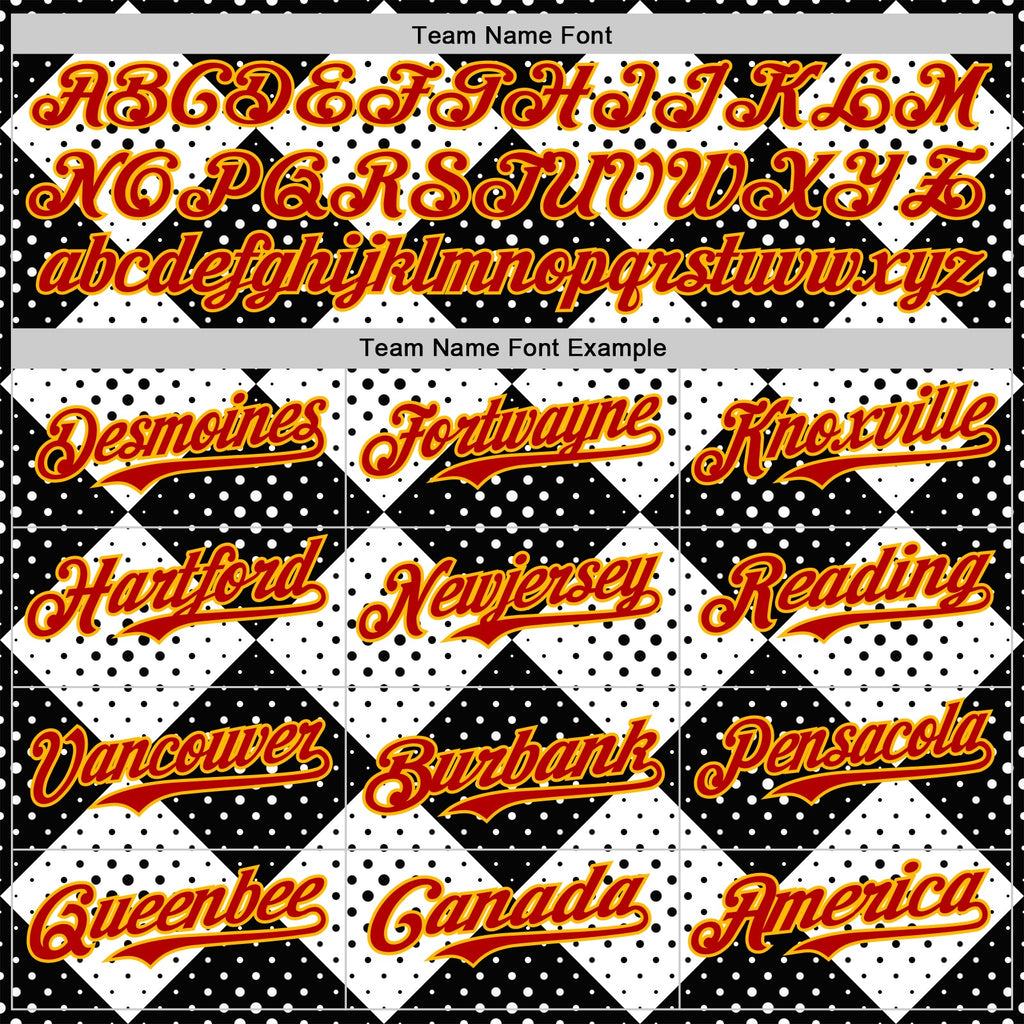 Custom Black Red White-Gold Geometric Diamond Grid Rhombus Polka Dots Authentic Baseball Jersey