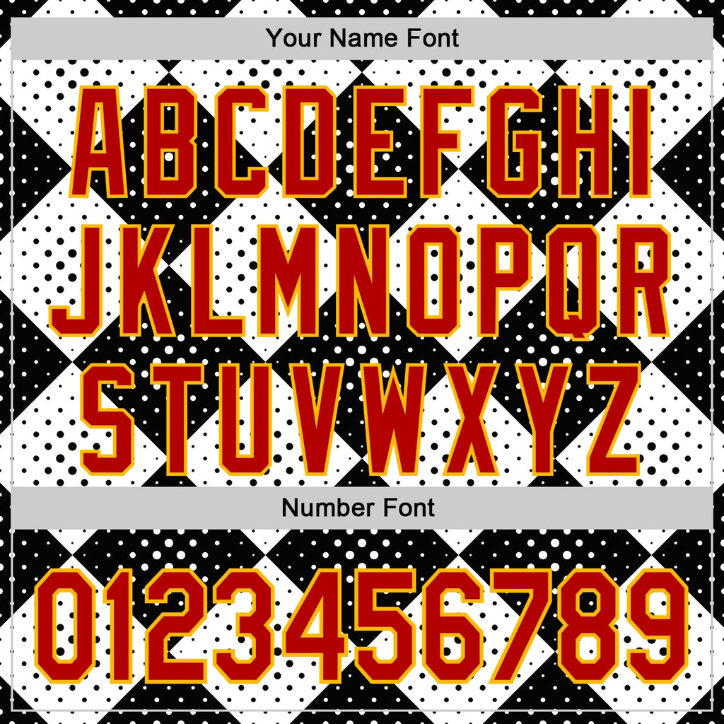 Custom Black Red White-Gold Geometric Diamond Grid Rhombus Polka Dots Authentic Baseball Jersey