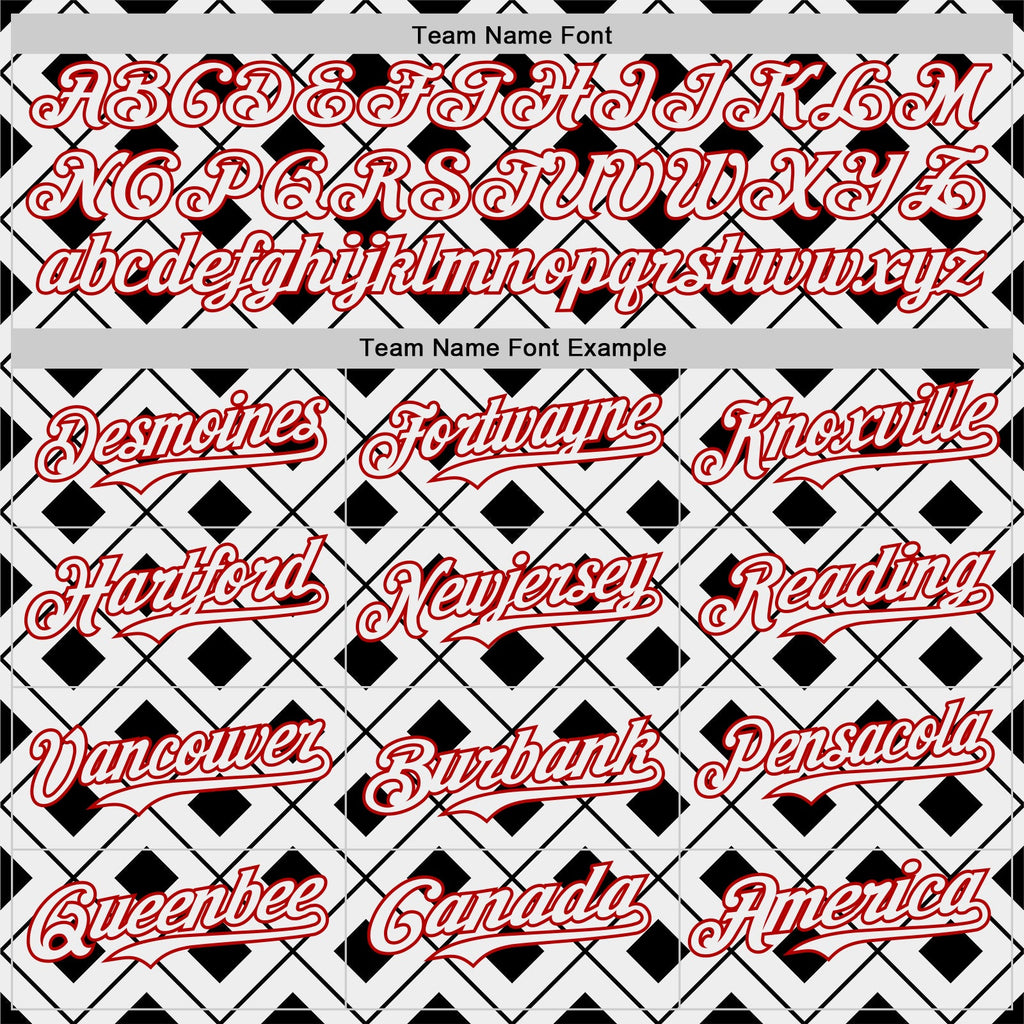 Custom White Black-Red Geometric Diamond Grid Rhombus Authentic Baseball Jersey