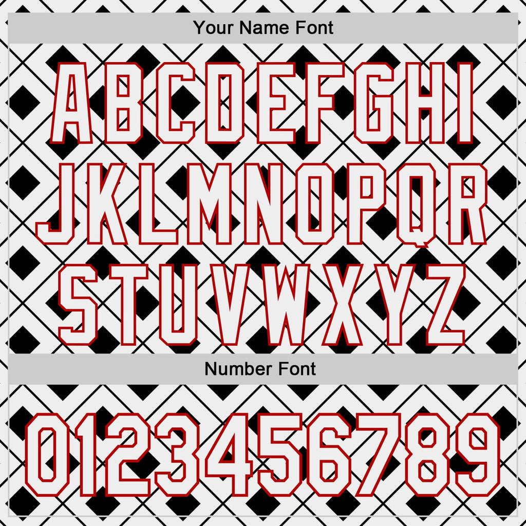 Custom White Black-Red Geometric Diamond Grid Rhombus Authentic Baseball Jersey
