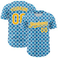 Custom Blue Gold-White Geometric Diamond Grid Rhombus Authentic Baseball Jersey