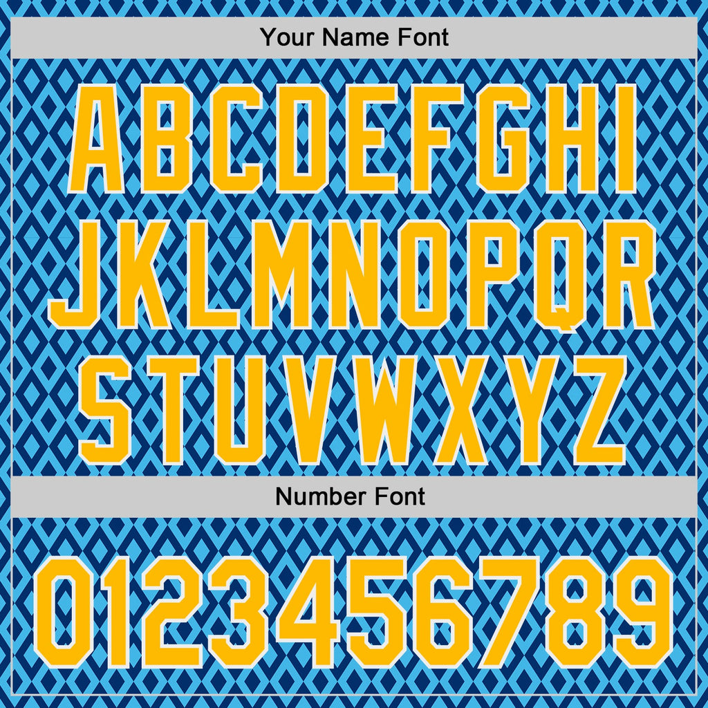 Custom Blue Gold-White Geometric Diamond Grid Rhombus Authentic Baseball Jersey