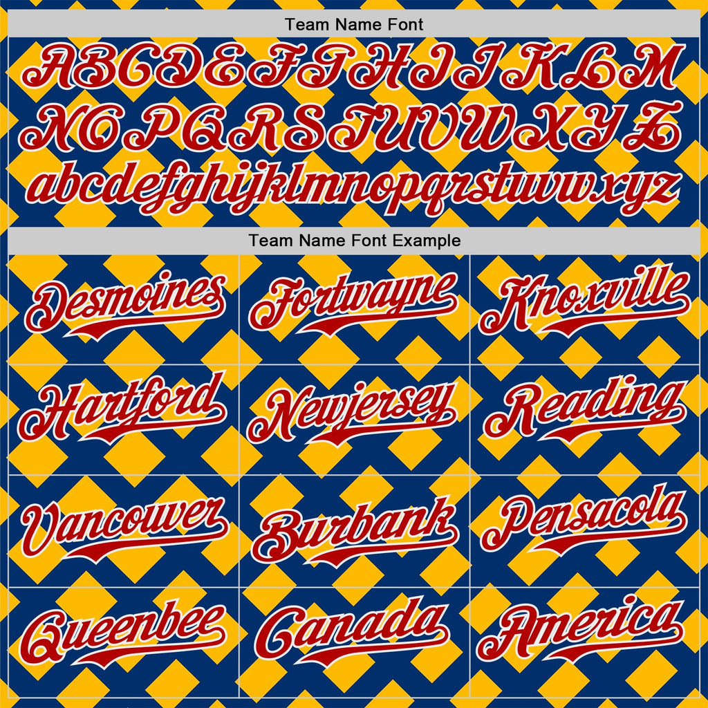 Custom US Navy Blue Red Gold-White Geometric Diamond Grid Rhombus Authentic Baseball Jersey