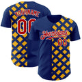 Custom US Navy Blue Red Gold-White Geometric Diamond Grid Rhombus Authentic Baseball Jersey