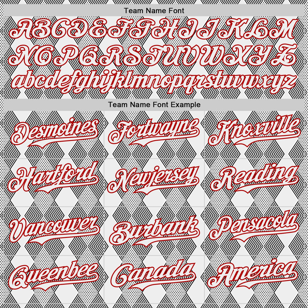 Custom White Black-Red Geometric Diamond Grid Rhombus Authentic Baseball Jersey