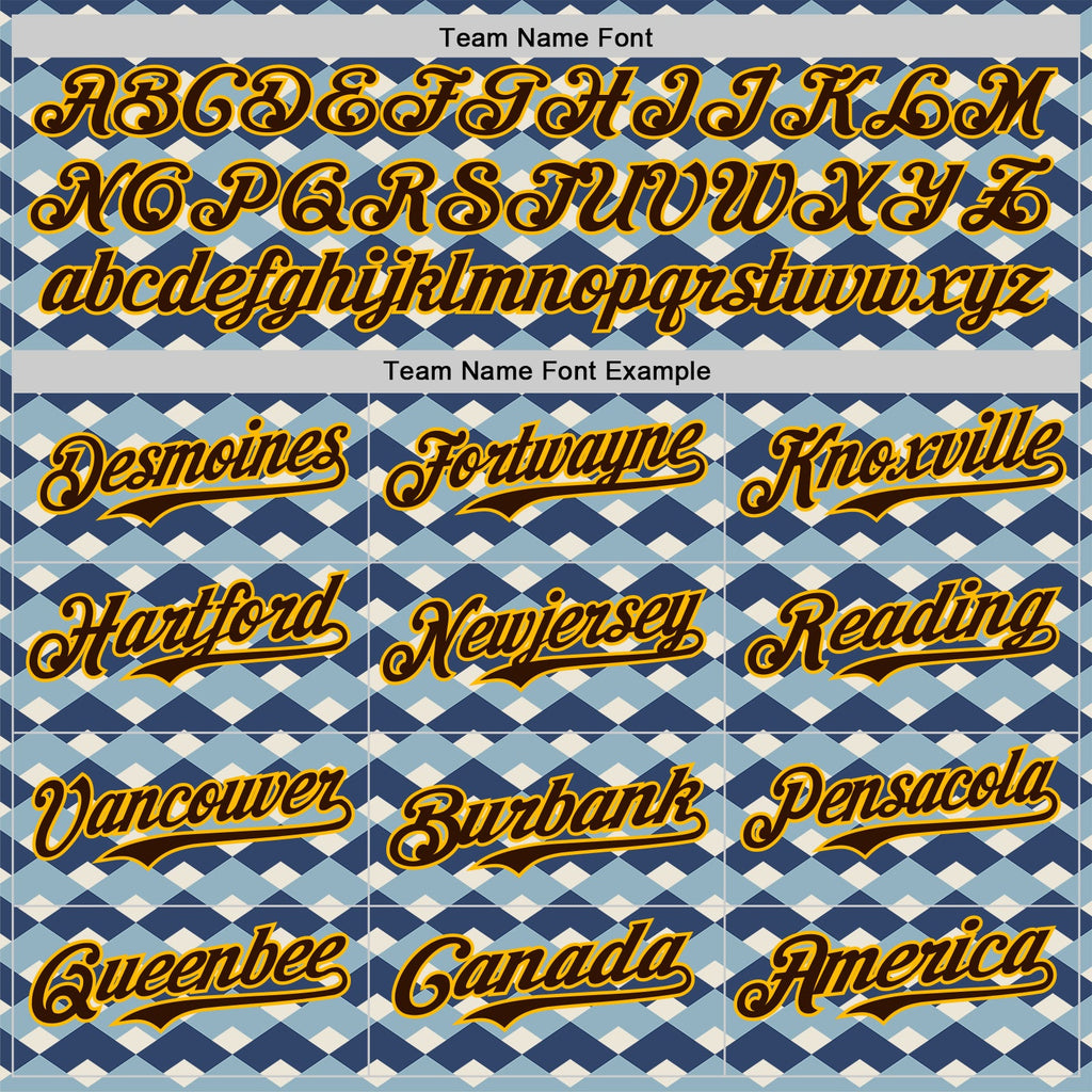 Custom White Brown Blue-Gold Geometric Diamond Grid Rhombus Authentic Baseball Jersey