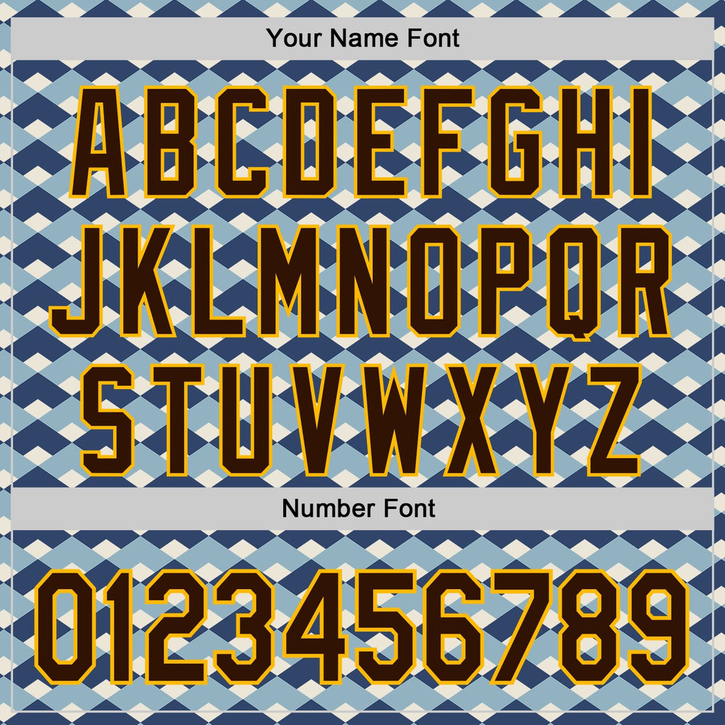 Custom White Brown Blue-Gold Geometric Diamond Grid Rhombus Authentic Baseball Jersey