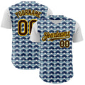 Custom White Brown Blue-Gold Geometric Diamond Grid Rhombus Authentic Baseball Jersey