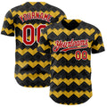 Custom Black Red Yellow-White Geometric Diamond Grid Rhombus Authentic Baseball Jersey