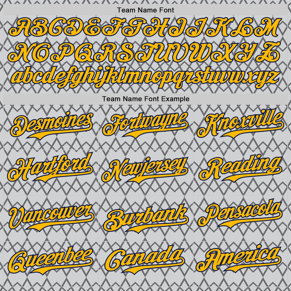 Custom Gray Gold-Navy Geometric Diamond Grid Rhombus Authentic Baseball Jersey