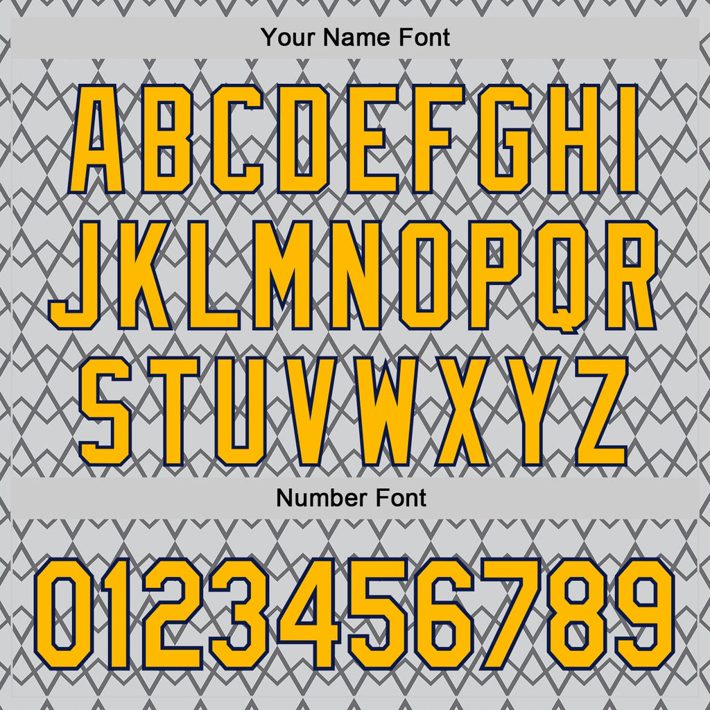 Custom Gray Gold-Navy Geometric Diamond Grid Rhombus Authentic Baseball Jersey
