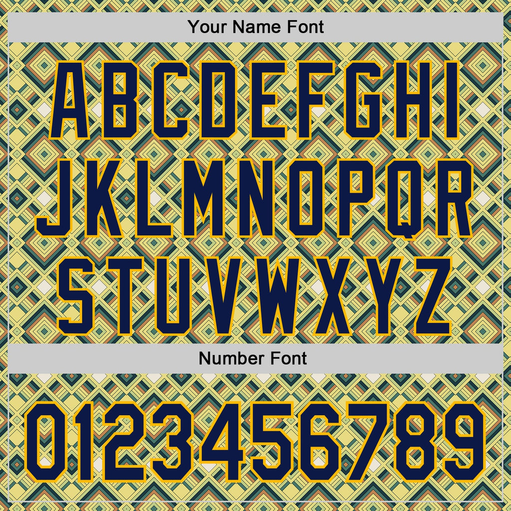 Custom Green Navy-Gold Geometric Diamond Grid Rhombus Authentic Baseball Jersey