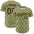 Custom Green Navy-Gold Geometric Diamond Grid Rhombus Authentic Baseball Jersey