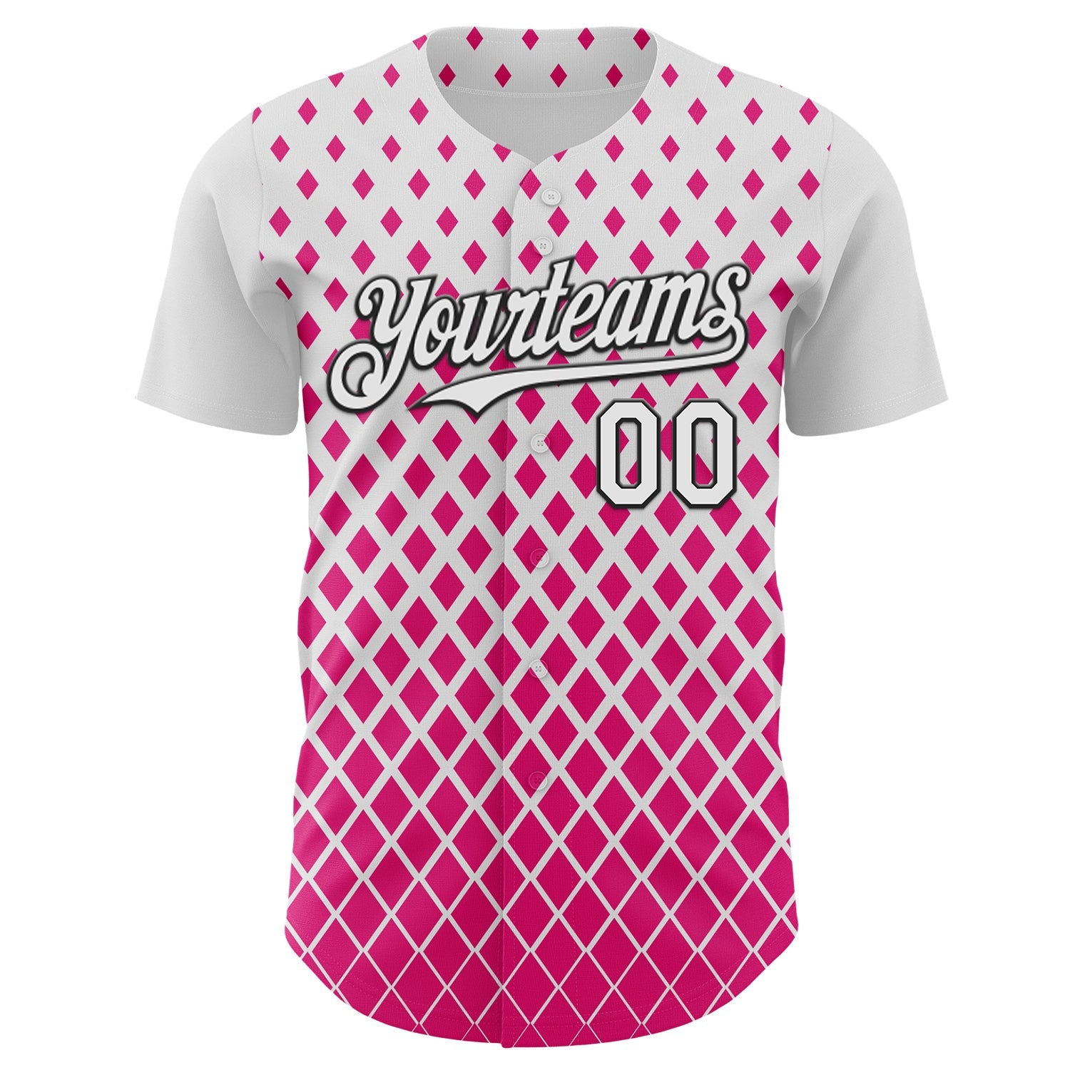 Custom White Pink-Black Geometric Diamond Grid Rhombus Authentic Baseball Jersey