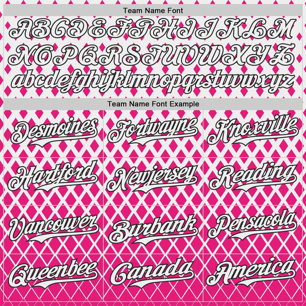 Custom White Pink-Black Geometric Diamond Grid Rhombus Authentic Baseball Jersey