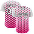 Custom White Pink-Black Geometric Diamond Grid Rhombus Authentic Baseball Jersey