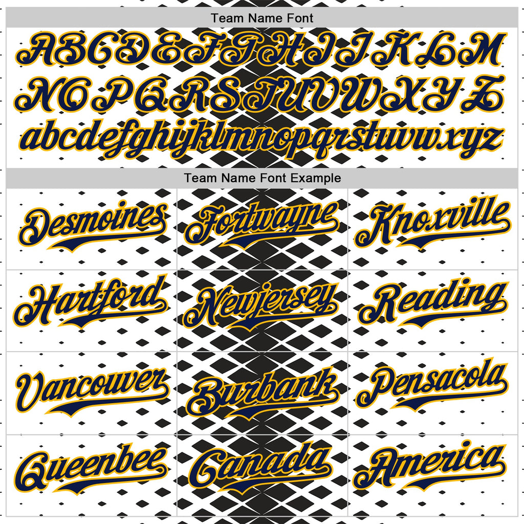 Custom White Navy Black-Gold Geometric Diamond Grid Rhombus Authentic Baseball Jersey