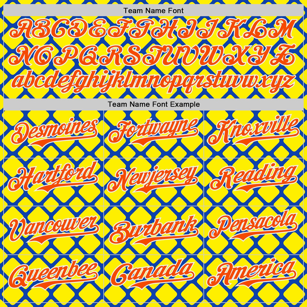 Custom Thunder Blue Orange Light Yellow-White Geometric Diamond Grid Rhombus Authentic Baseball Jersey