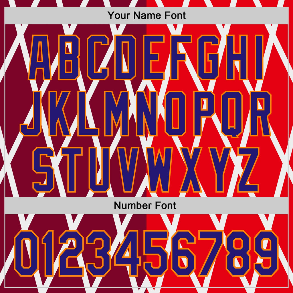 Custom White Dark Purple Red-Bay Orange Geometric Diamond Grid Rhombus Authentic Baseball Jersey