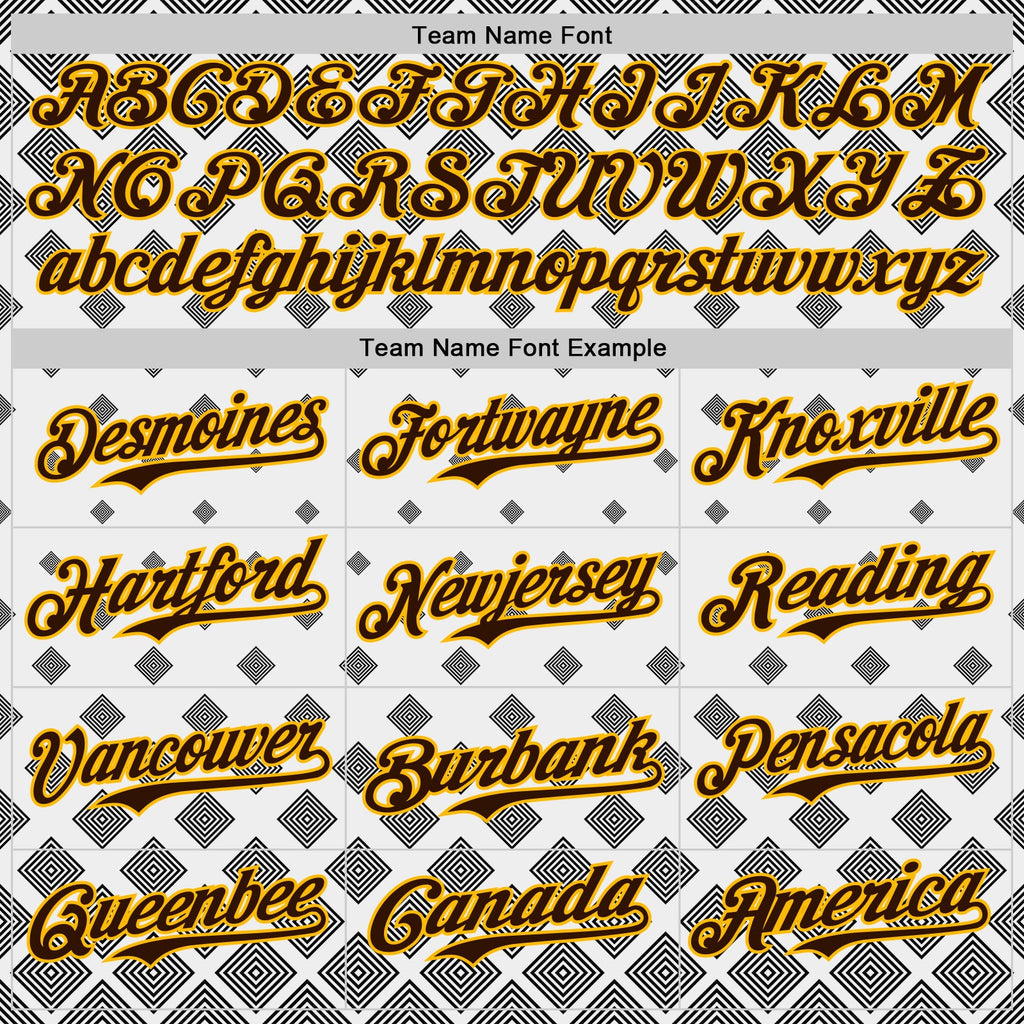 Custom White Brown Black-Gold Geometric Diamond Grid Rhombus Authentic Baseball Jersey