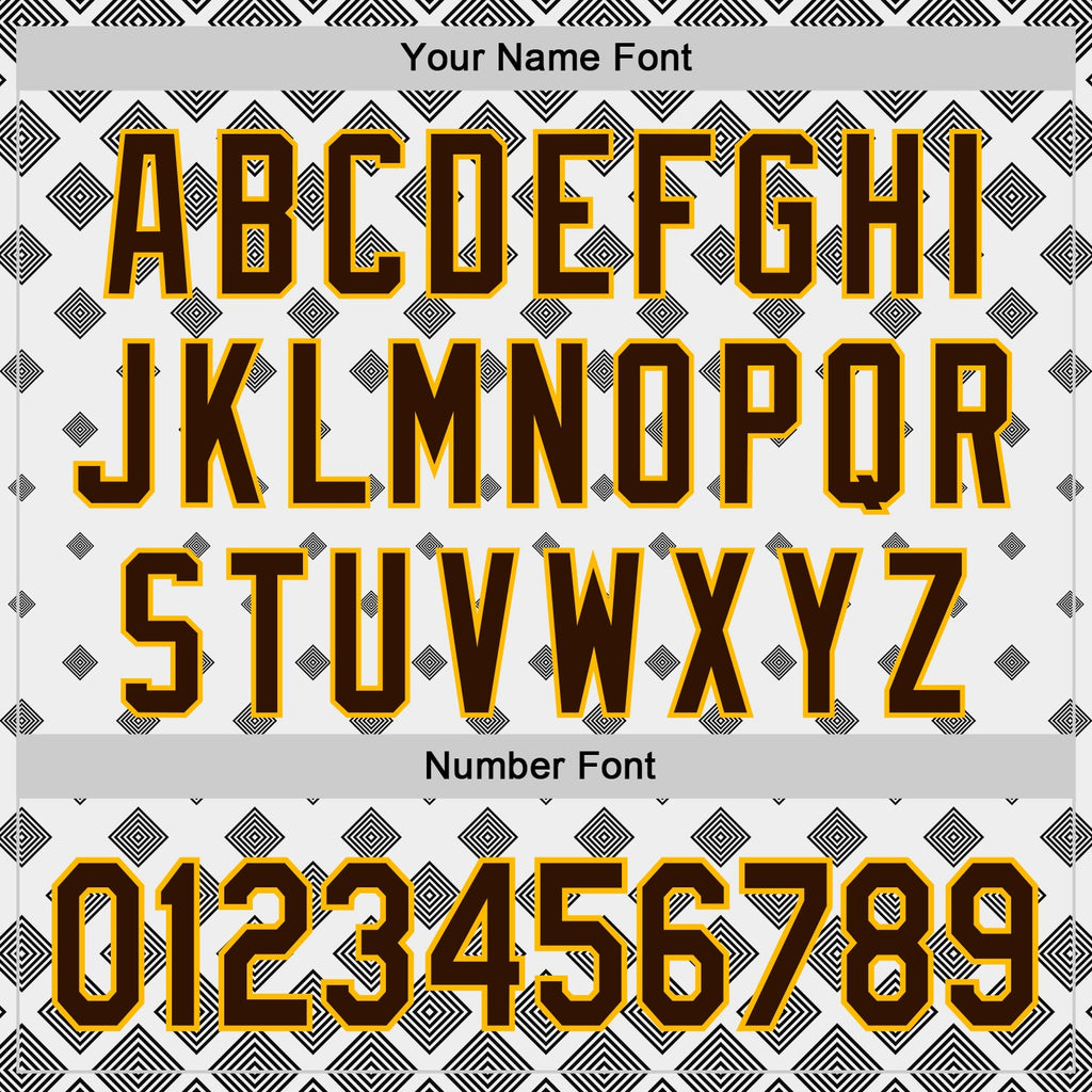 Custom White Brown Black-Gold Geometric Diamond Grid Rhombus Authentic Baseball Jersey