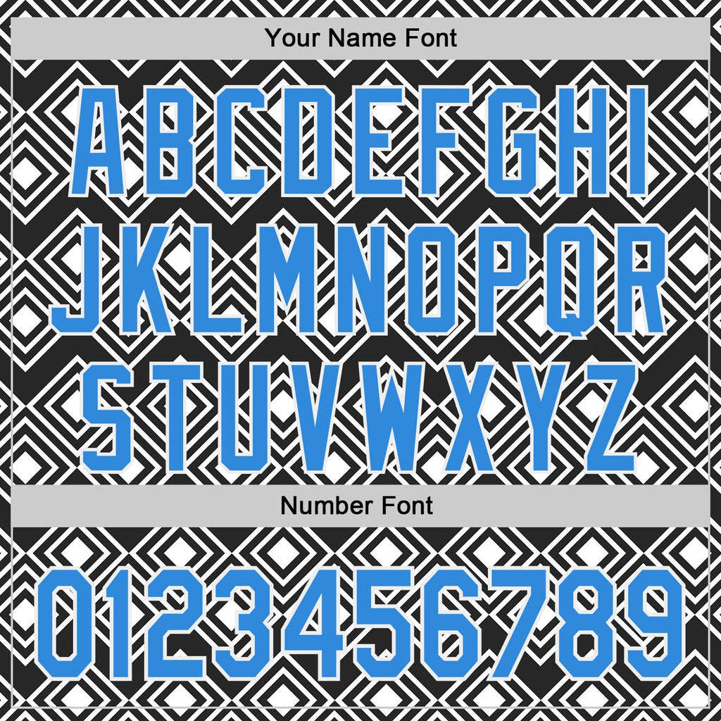 Custom Black Electric Blue-White Geometric Diamond Grid Rhombus Authentic Baseball Jersey