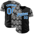 Custom Black Electric Blue-White Geometric Diamond Grid Rhombus Authentic Baseball Jersey