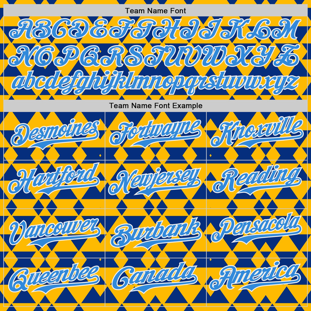 Custom Gold Electric Blue Royal-White Geometric Diamond Grid Rhombus Authentic Baseball Jersey