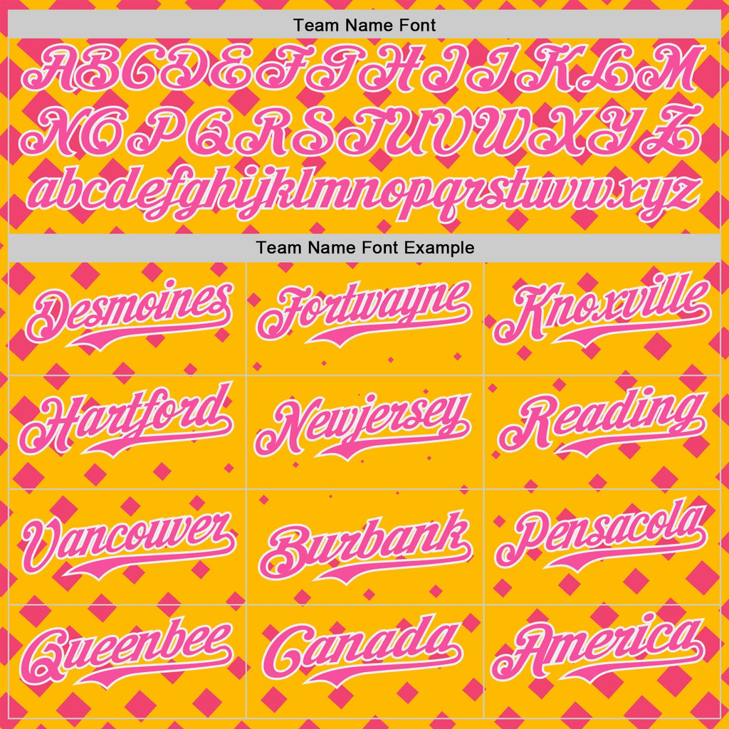 Custom Gold Pink-White Geometric Diamond Grid Rhombus Authentic Baseball Jersey