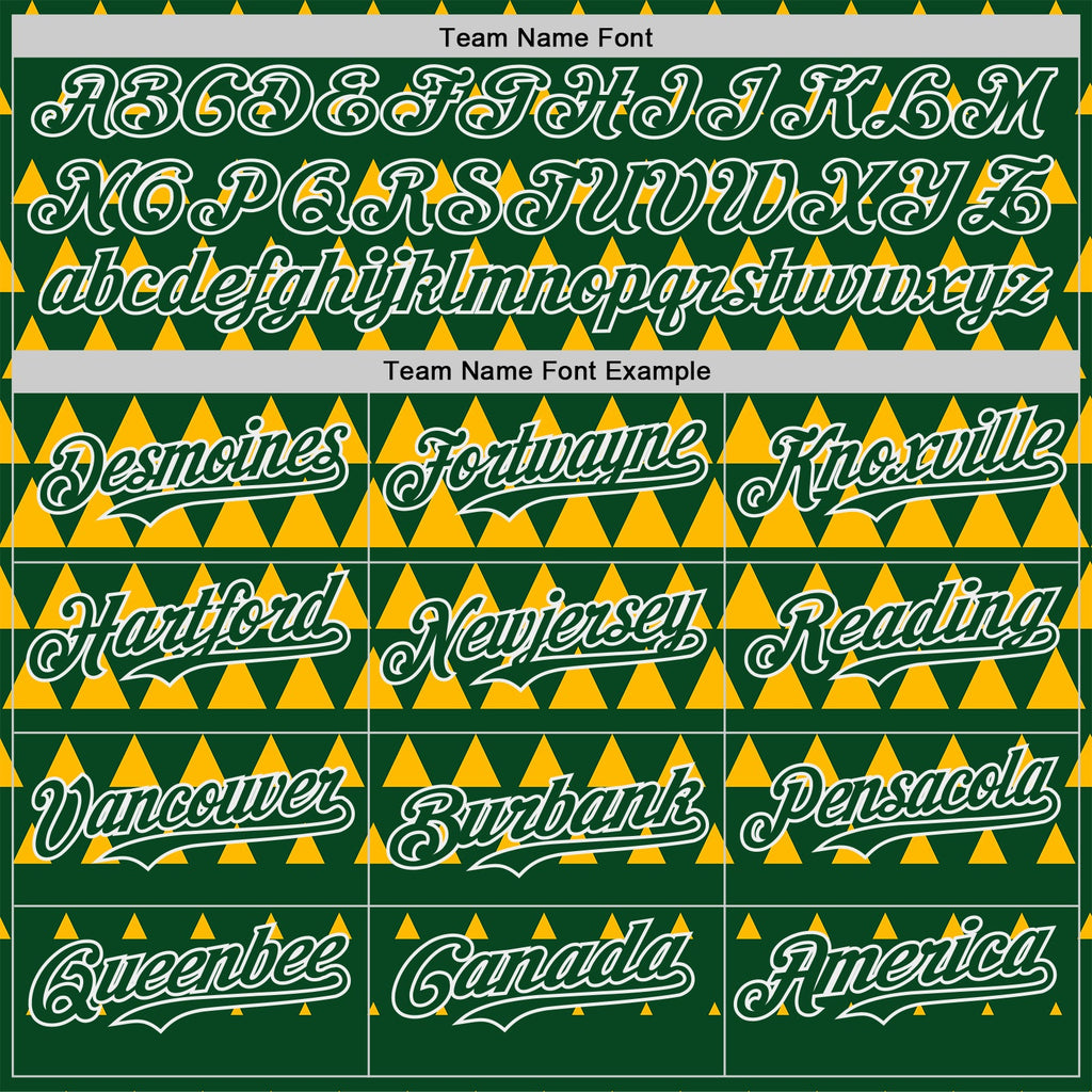 Custom Green Gold-White Geometric Diamond Grid Rhombus Authentic Baseball Jersey