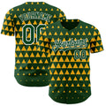 Custom Green Gold-White Geometric Diamond Grid Rhombus Authentic Baseball Jersey
