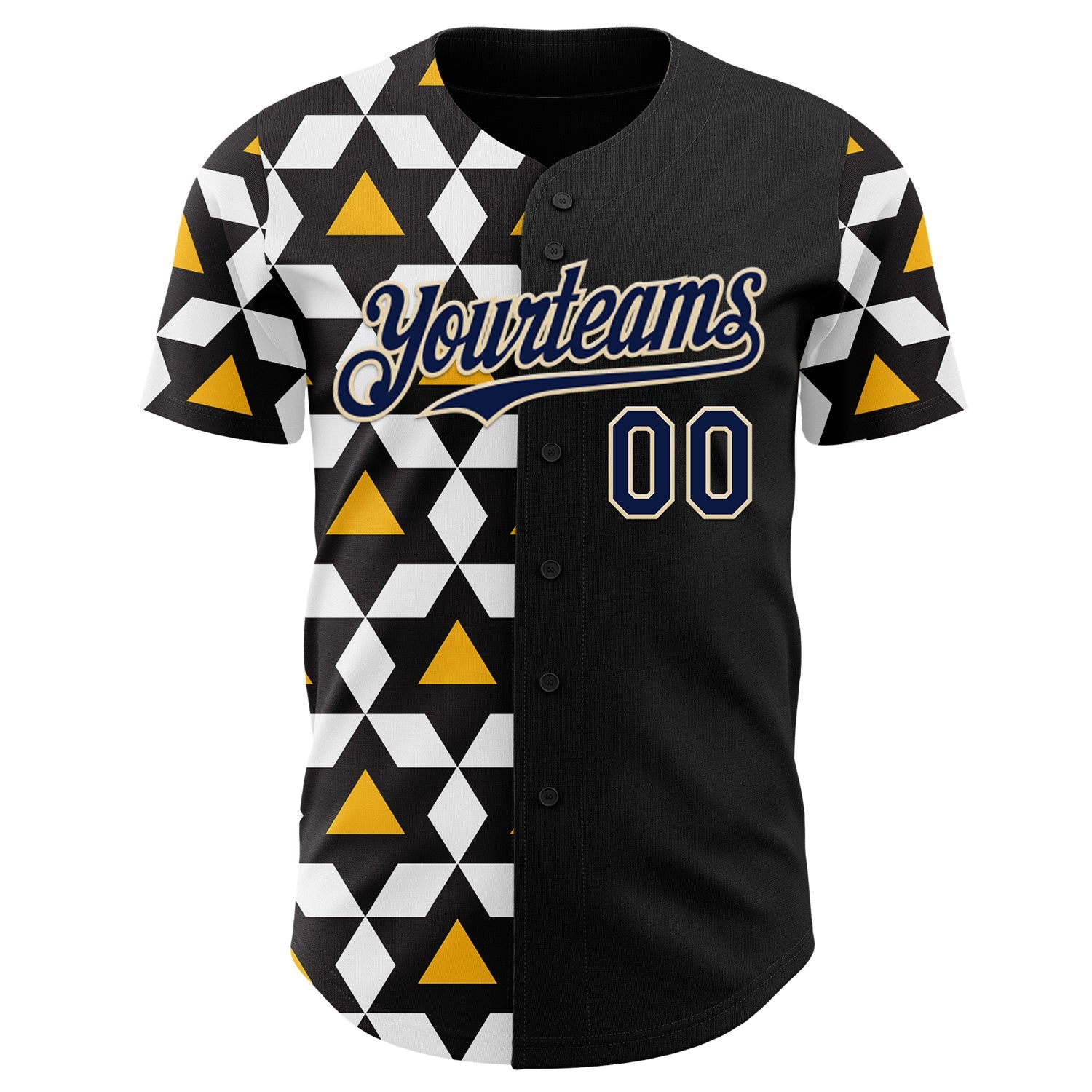 Custom Black Navy White Gold-Cream Geometric Diamond Grid Rhombus Authentic Baseball Jersey