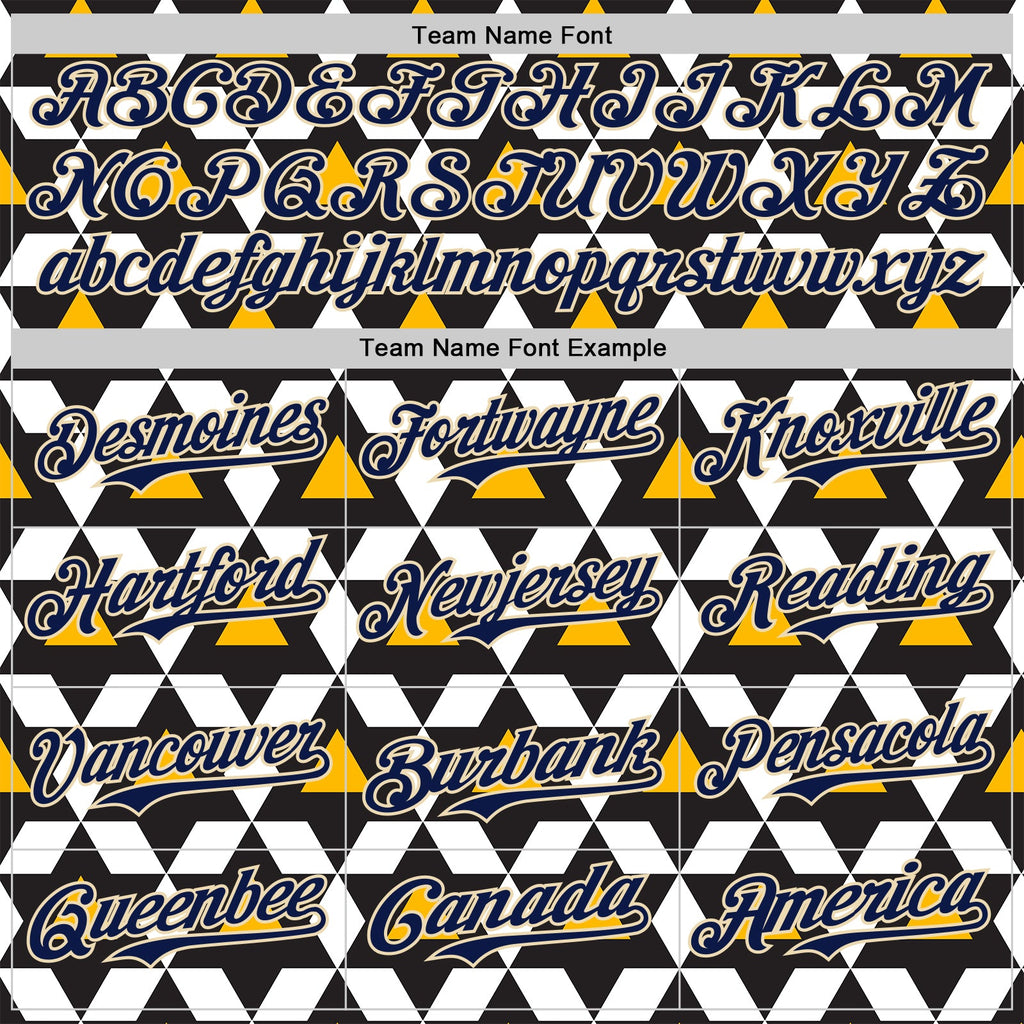 Custom Black Navy White Gold-Cream Geometric Diamond Grid Rhombus Authentic Baseball Jersey