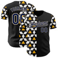 Custom Black Navy White Gold-Cream Geometric Diamond Grid Rhombus Authentic Baseball Jersey